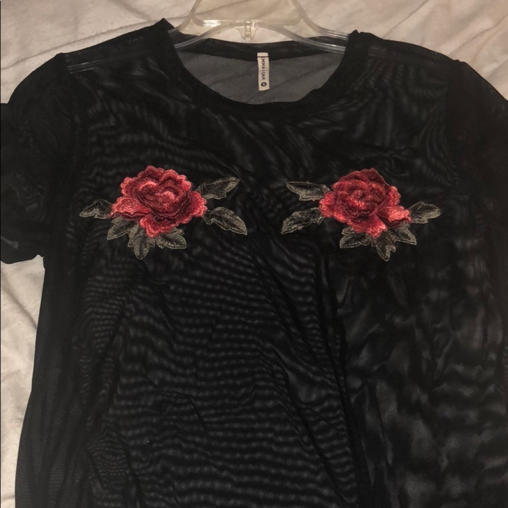LF mesh black Rose top
